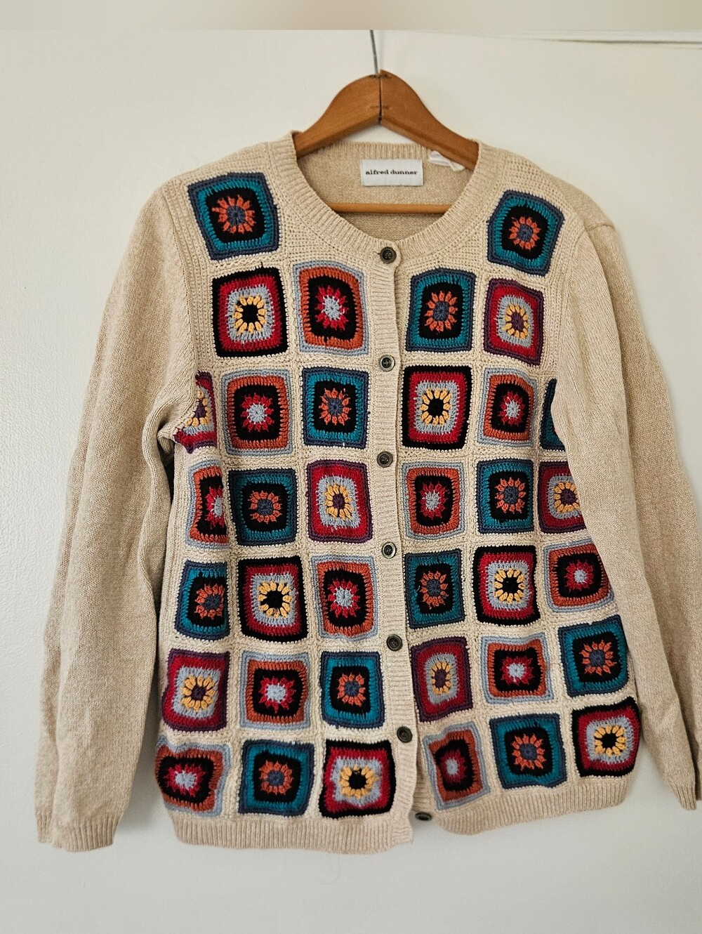 Womens Cardigan Sweater M Patchwork Granny Square Boho Hippie Indie Cottage